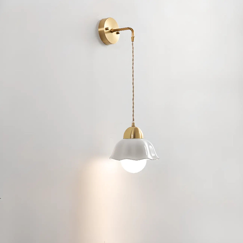 5 to 9 Inch Indoor Wall Sconce with Ceramic Shade & Pull Chain
