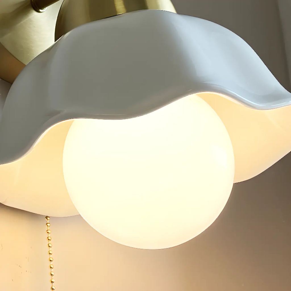 5 to 9 Inch Indoor Wall Sconce with Ceramic Shade & Pull Chain