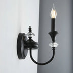Vintage Cast Iron Candlestick Crystal Wall Sconce