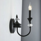 Vintage Cast Iron Candlestick Crystal Wall Sconce