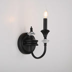 Vintage Cast Iron Candlestick Crystal Wall Sconce