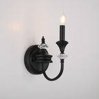 Vintage Cast Iron Candlestick Crystal Wall Sconce