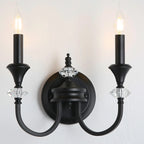 Vintage Cast Iron Candlestick Crystal Wall Sconce