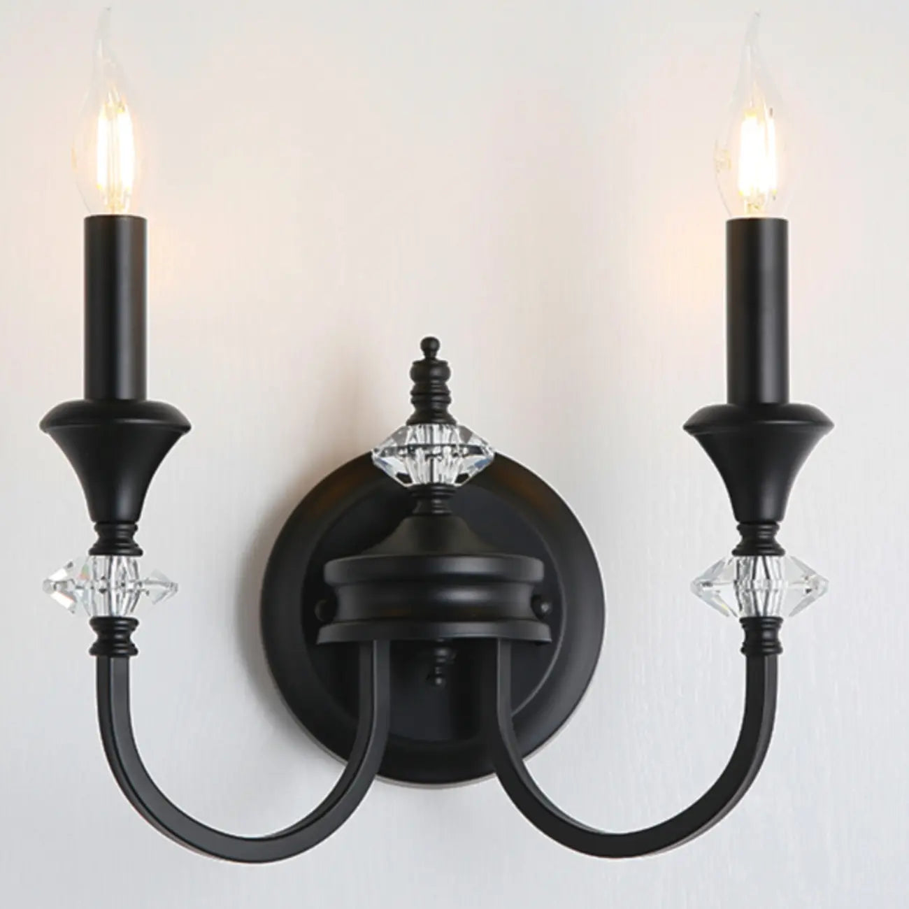 Vintage Cast Iron Candlestick Crystal Wall Sconce