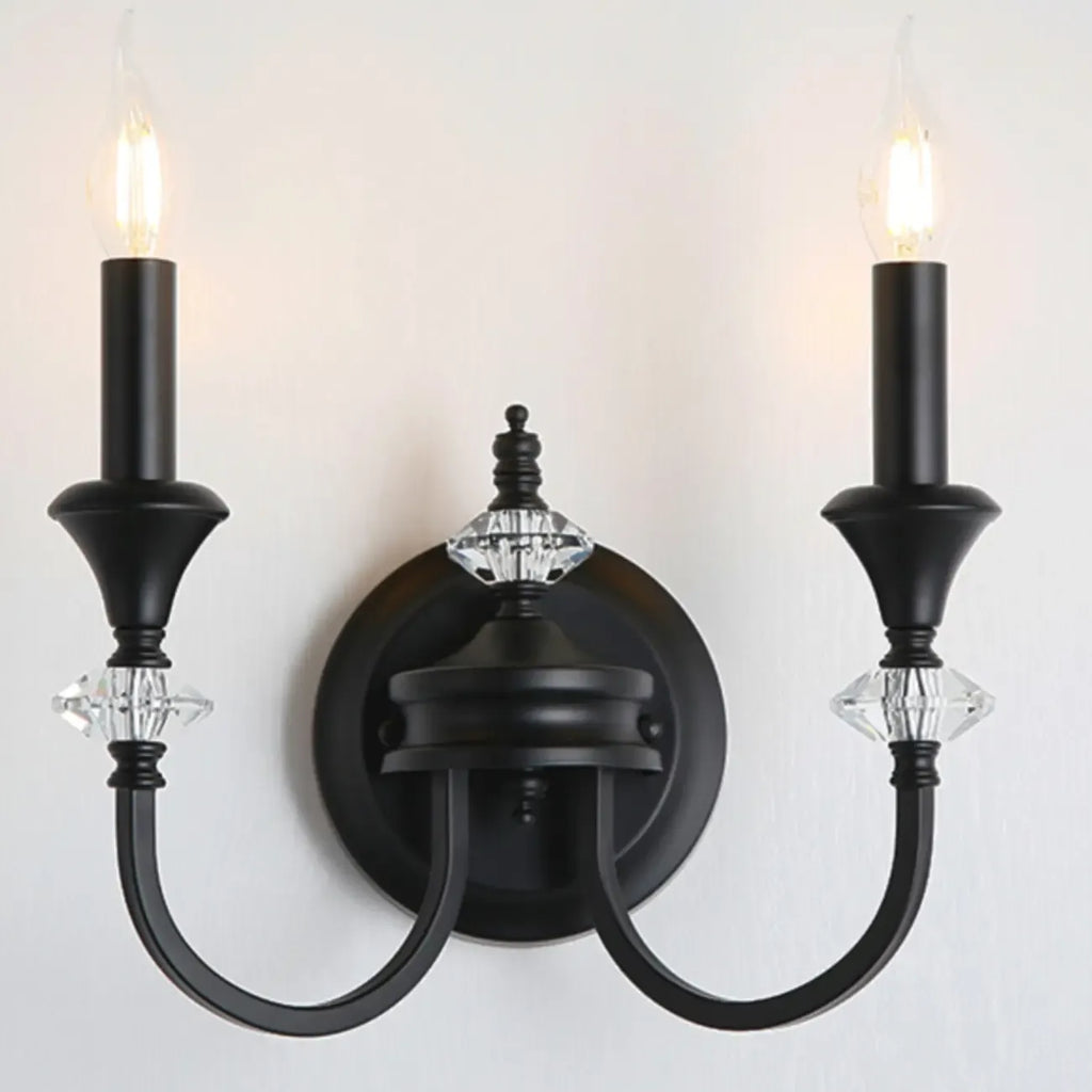 Vintage Cast Iron Candlestick Crystal Wall Sconce