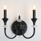Vintage Cast Iron Candlestick Crystal Wall Sconce