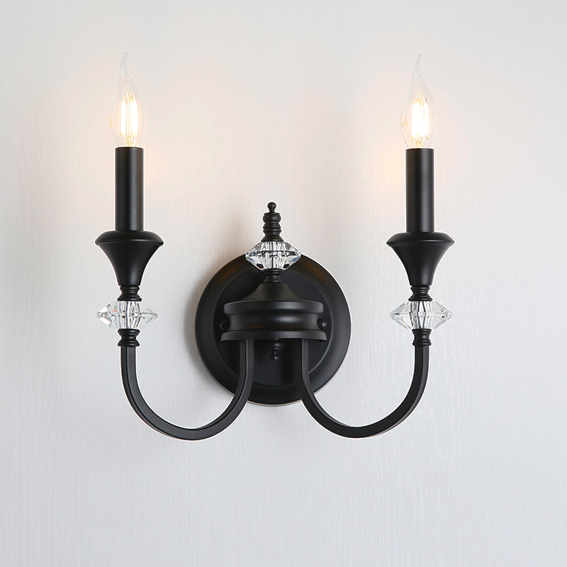 Vintage Cast Iron Candlestick Crystal Wall Sconce