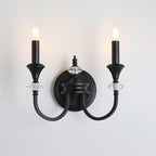 Vintage Cast Iron Candlestick Crystal Wall Sconce
