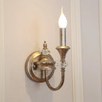 Vintage Cast Iron Candlestick Crystal Wall Sconce