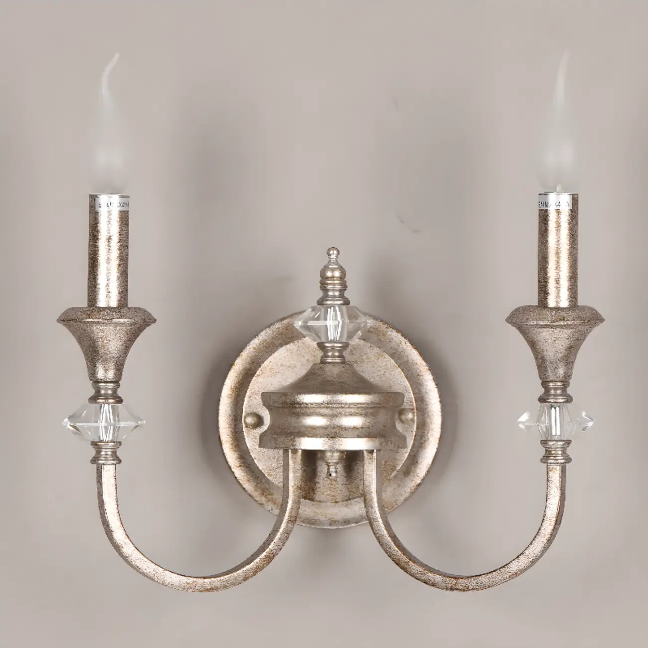 Vintage Cast Iron Candlestick Crystal Wall Sconce