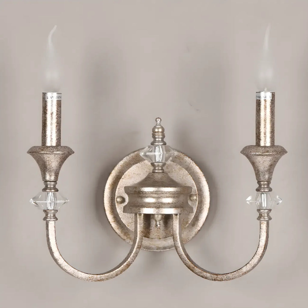 Vintage Cast Iron Candlestick Crystal Wall Sconce