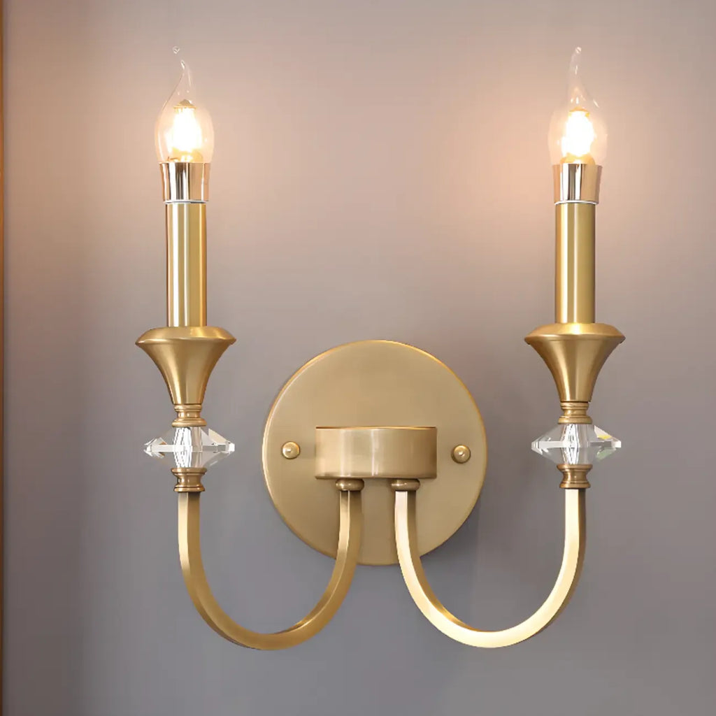 Vintage Cast Iron Candlestick Crystal Wall Sconce