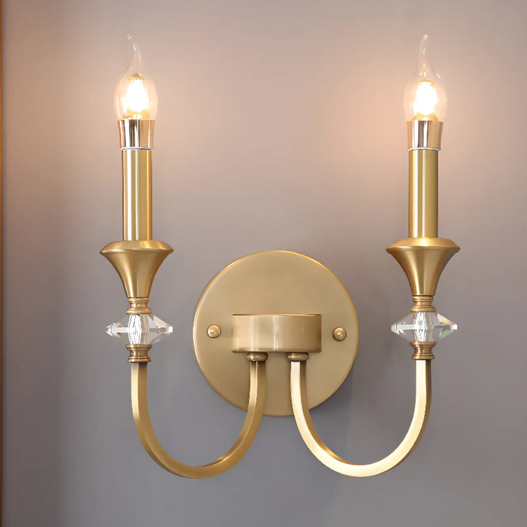 Vintage Cast Iron Candlestick Crystal Wall Sconce