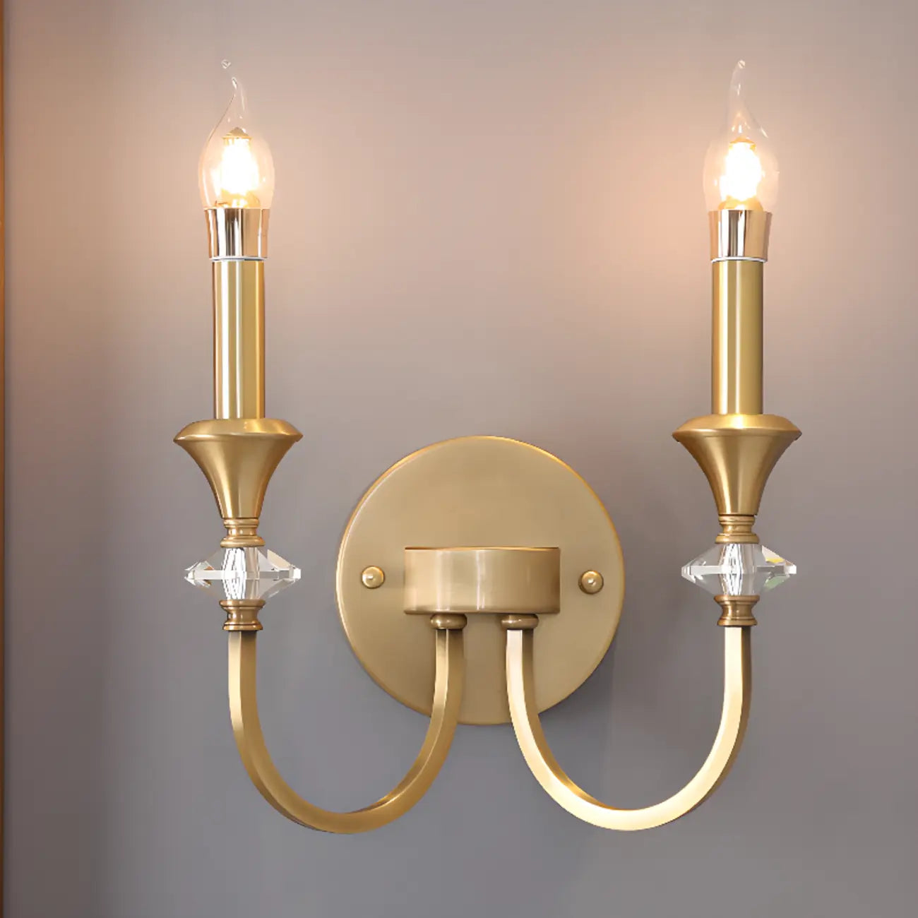 Vintage Cast Iron Candlestick Crystal Wall Sconce