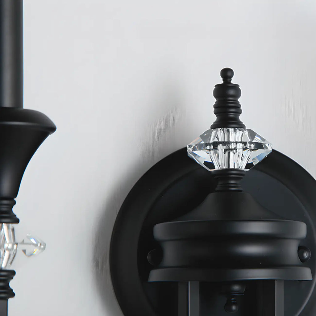 Vintage Cast Iron Candlestick Crystal Wall Sconce