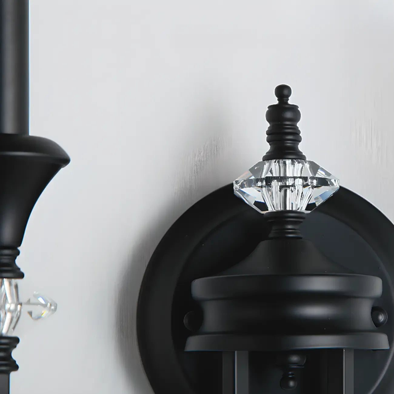 Vintage Cast Iron Candlestick Crystal Wall Sconce