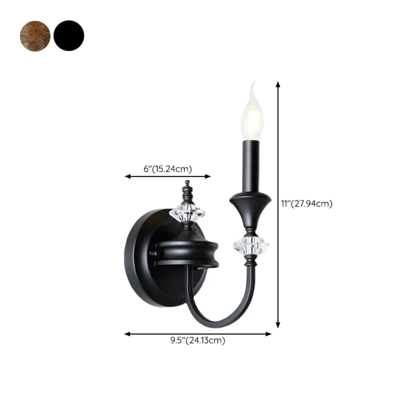 Vintage Cast Iron Candlestick Crystal Wall Sconce