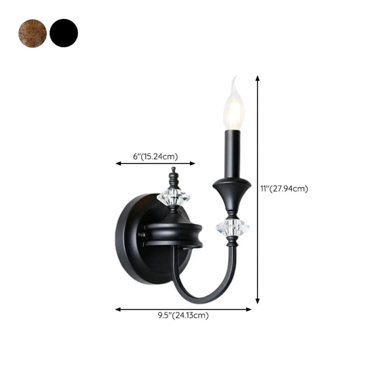 Vintage Cast Iron Candlestick Crystal Wall Sconce
