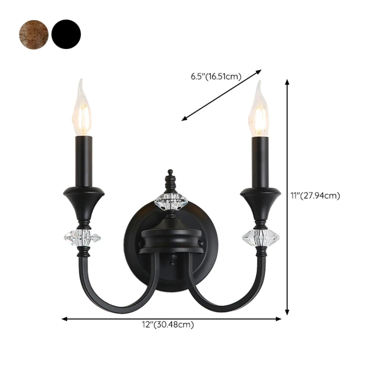 Vintage Cast Iron Candlestick Crystal Wall Sconce