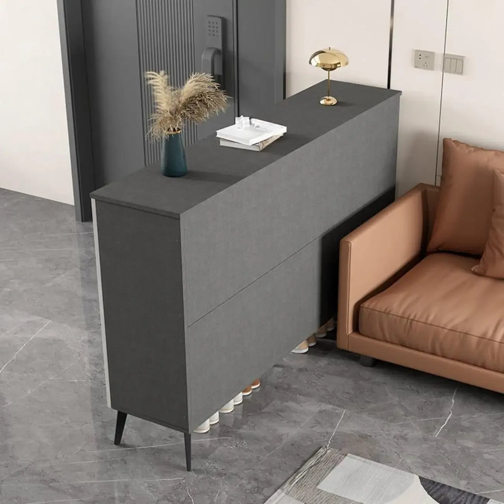 Trendy Gray-White Wooden Shoe Cabinet with Display Top