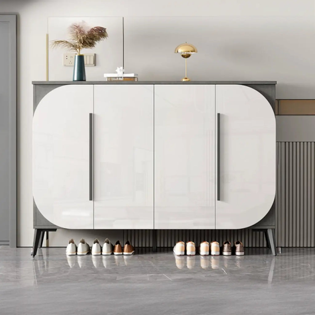 Trendy Gray-White Wooden Shoe Cabinet with Display Top