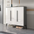 Trendy Gray-White Wooden Shoe Cabinet with Display Top