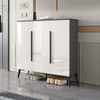 Trendy Gray-White Wooden Shoe Cabinet with Display Top