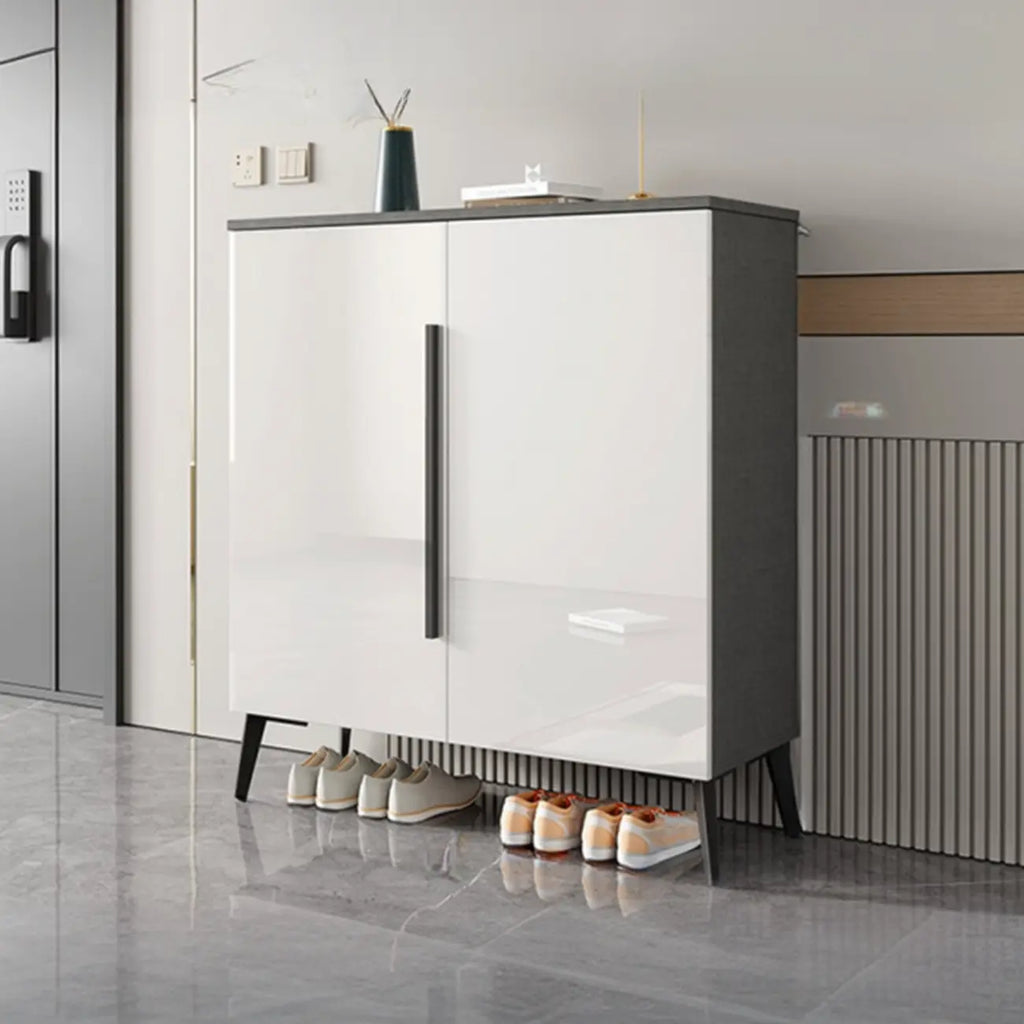 Trendy Gray-White Wooden Shoe Cabinet with Display Top