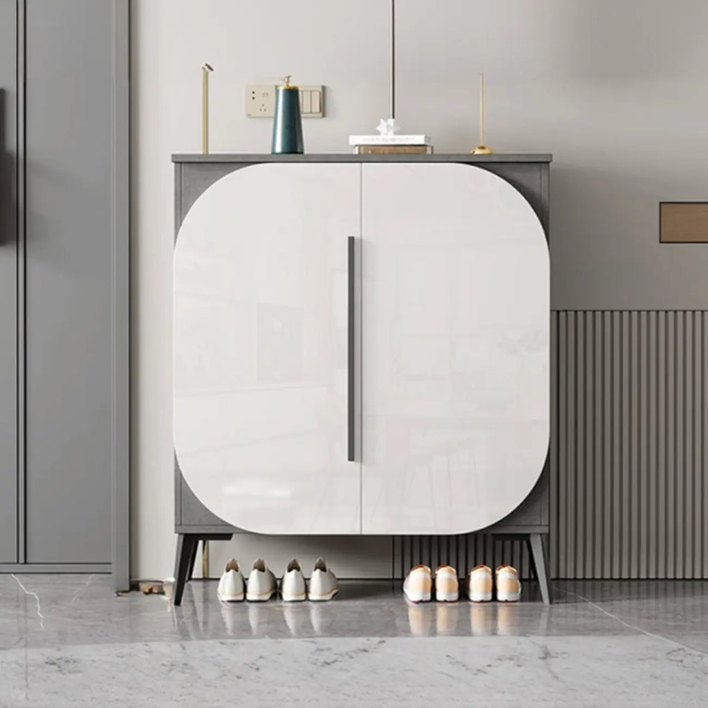 Trendy Gray-White Wooden Shoe Cabinet with Display Top