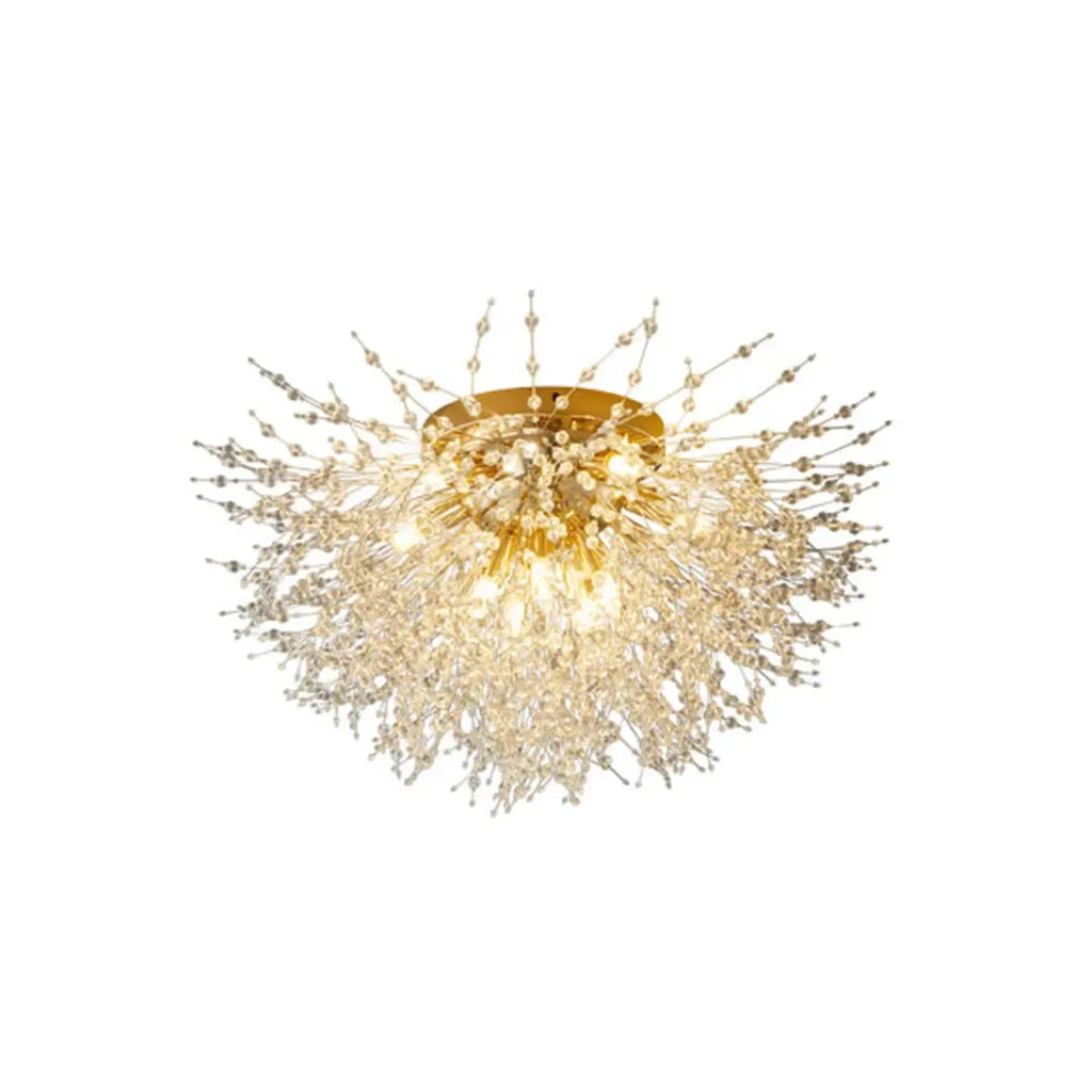 Glamorous Crystal Starburst Gold Semi Flush Ceiling Light