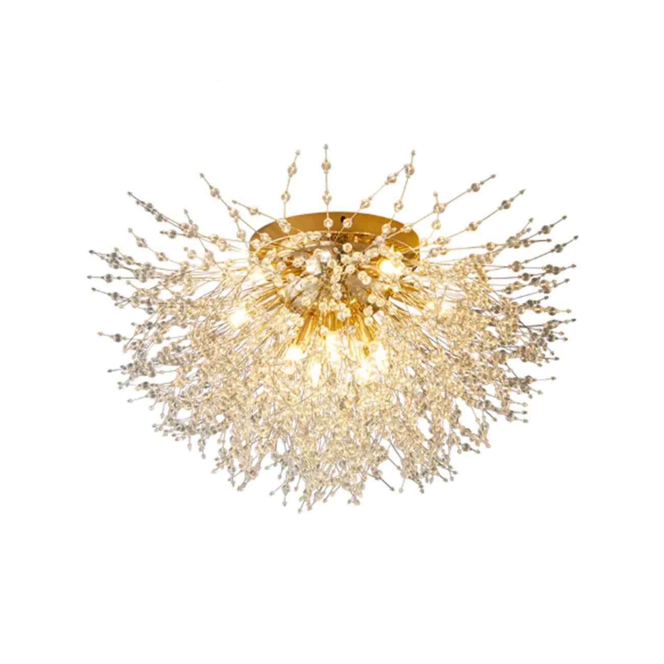 Glamorous Crystal Starburst Gold Semi Flush Ceiling Light