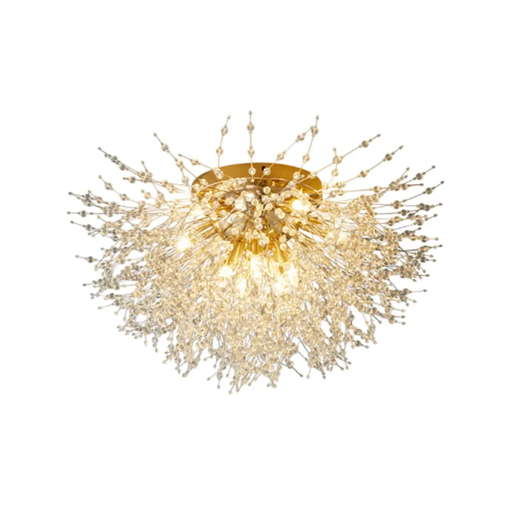 Glamorous Crystal Starburst Gold Semi Flush Ceiling Light