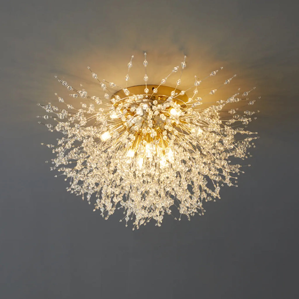 Glamorous Crystal Starburst Gold Semi Flush Ceiling Light