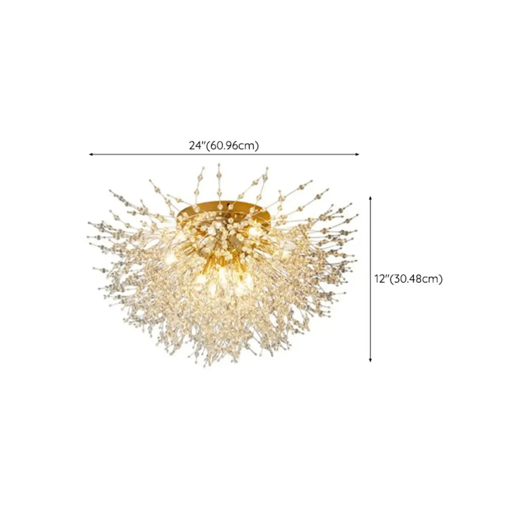 Glamorous Crystal Starburst Gold Semi Flush Ceiling Light