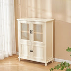 Classic Detached White Solid Wooden Wicker Storage Cabinet