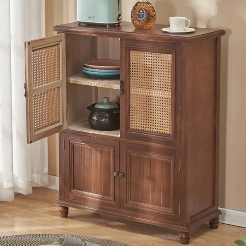 Classic Detached White Solid Wooden Wicker Storage Cabinet