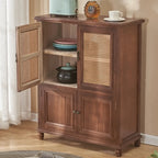 Classic Detached White Solid Wooden Wicker Storage Cabinet