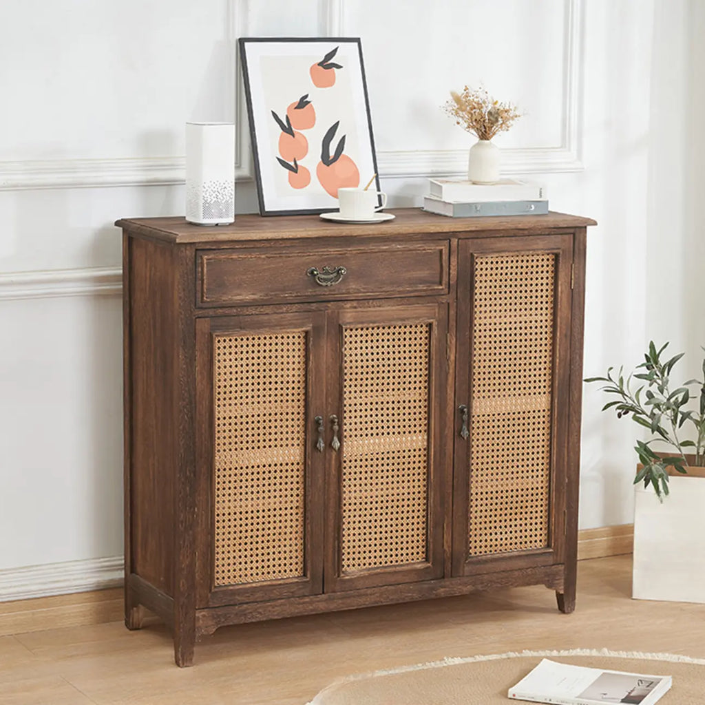 Classic Detached White Solid Wooden Wicker Storage Cabinet