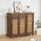 Classic Detached White Solid Wooden Wicker Storage Cabinet