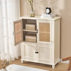 Classic Detached White Solid Wooden Wicker Storage Cabinet