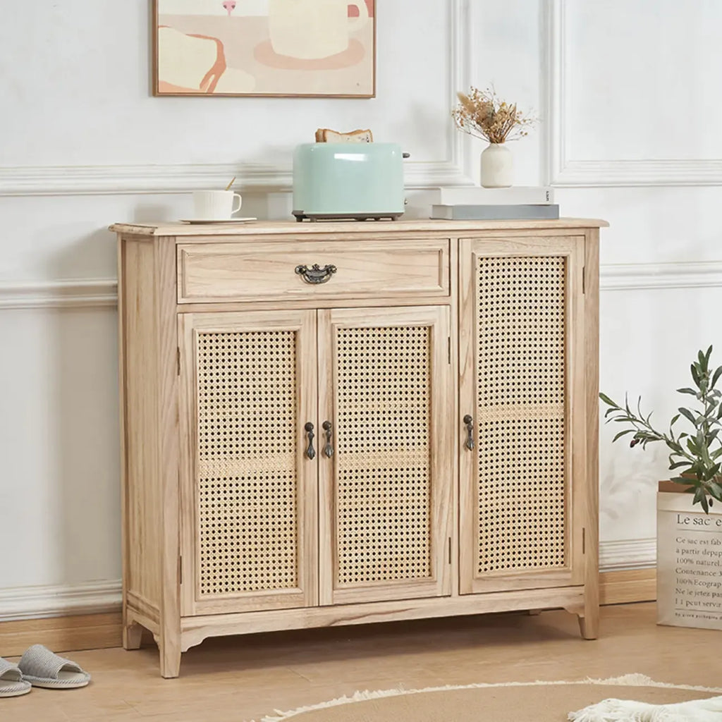 Classic Detached White Solid Wooden Wicker Storage Cabinet