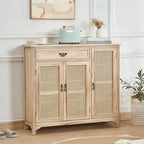 Classic Detached White Solid Wooden Wicker Storage Cabinet