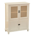 Classic Detached White Solid Wooden Wicker Storage Cabinet