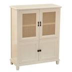 Classic Detached White Solid Wooden Wicker Storage Cabinet