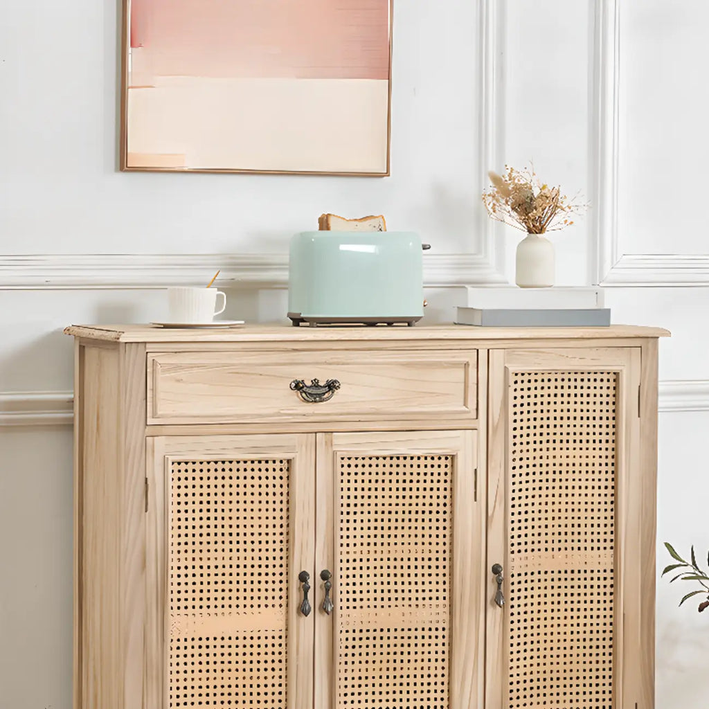 Classic Detached White Solid Wooden Wicker Storage Cabinet