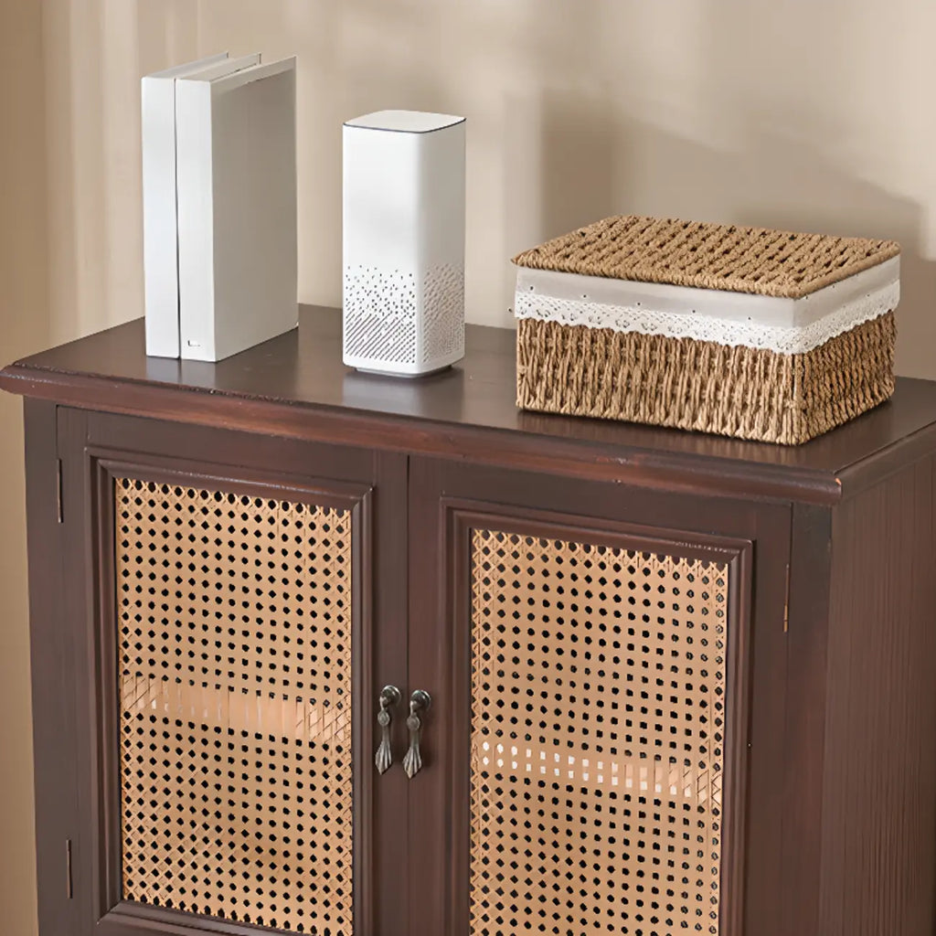 Classic Detached White Solid Wooden Wicker Storage Cabinet
