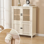 Classic Detached White Solid Wooden Wicker Storage Cabinet