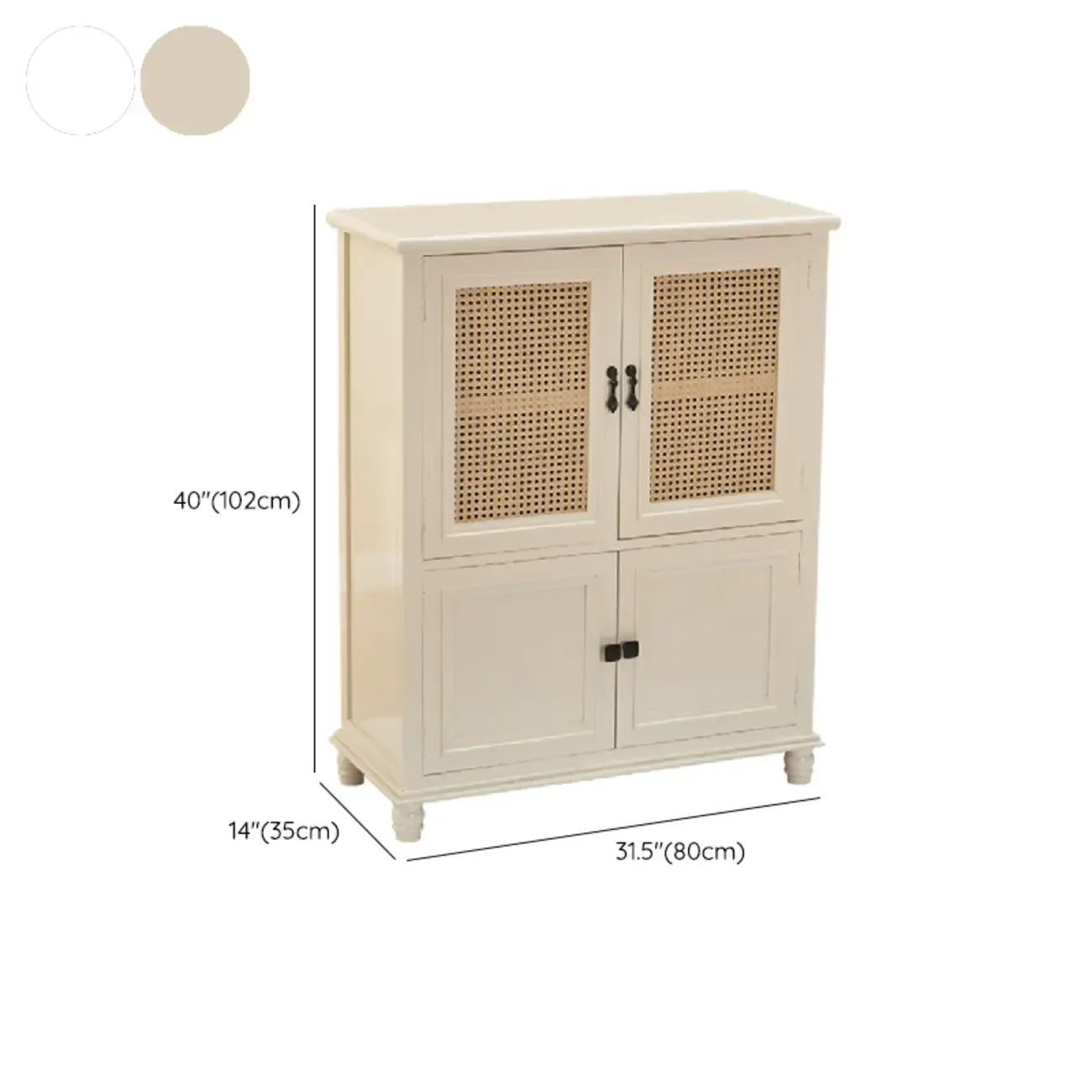 Classic Detached White Solid Wooden Wicker Storage Cabinet