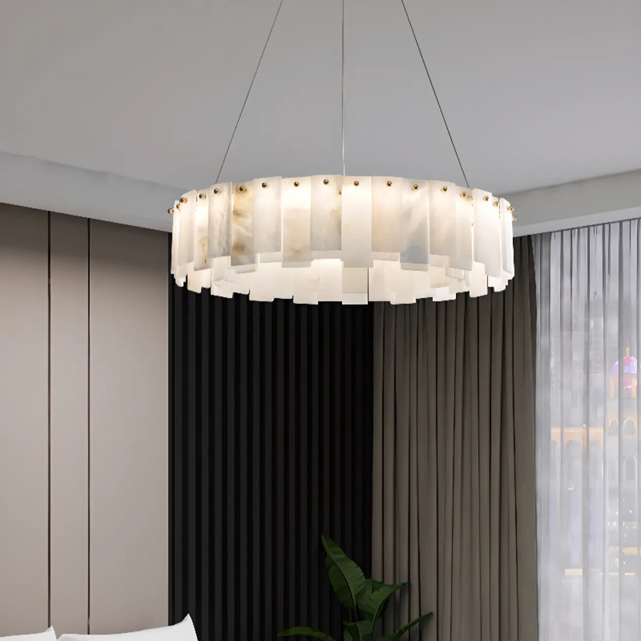 Glamorous Gray-white Circular Alabaster Pendant Chandelier