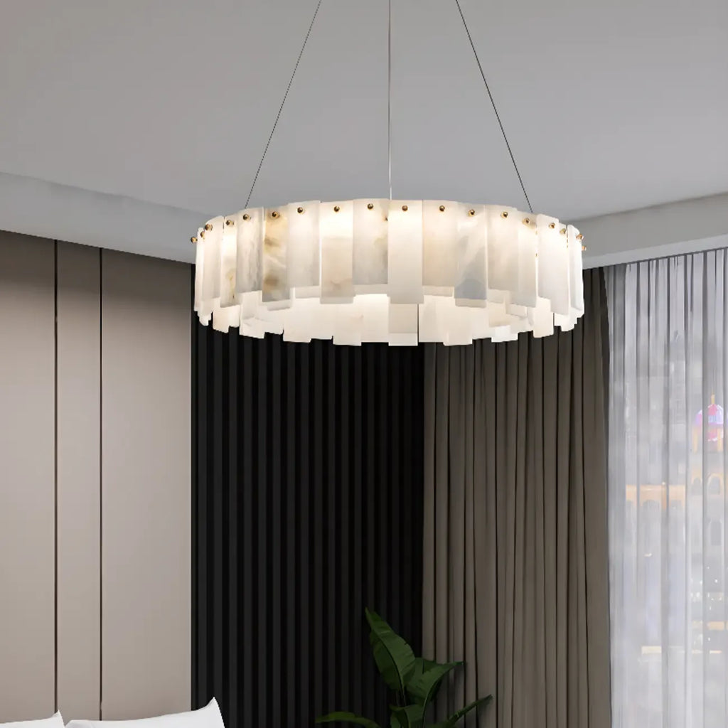 Glamorous Gray-white Circular Alabaster Pendant Chandelier
